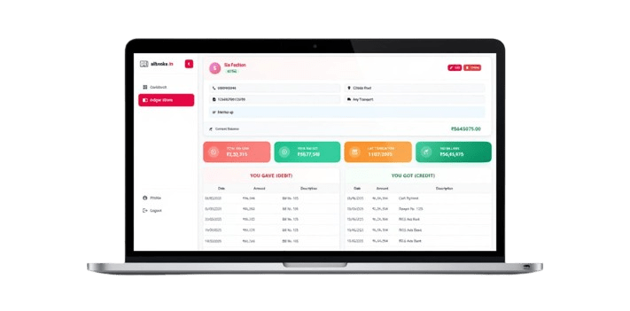 Ledger Khata Dashboard - Desktop View