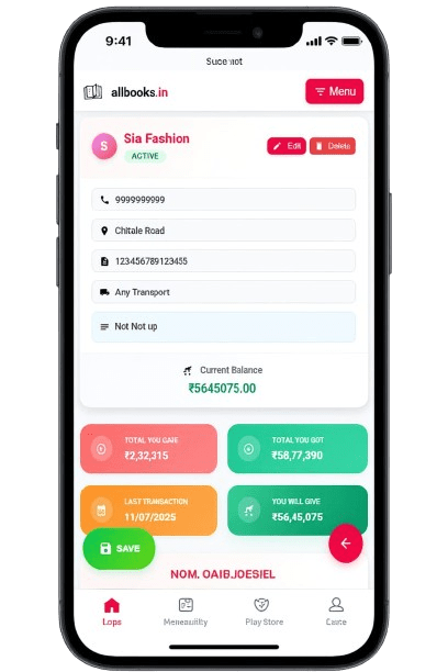 Ledger Khata Dashboard - Mobile View